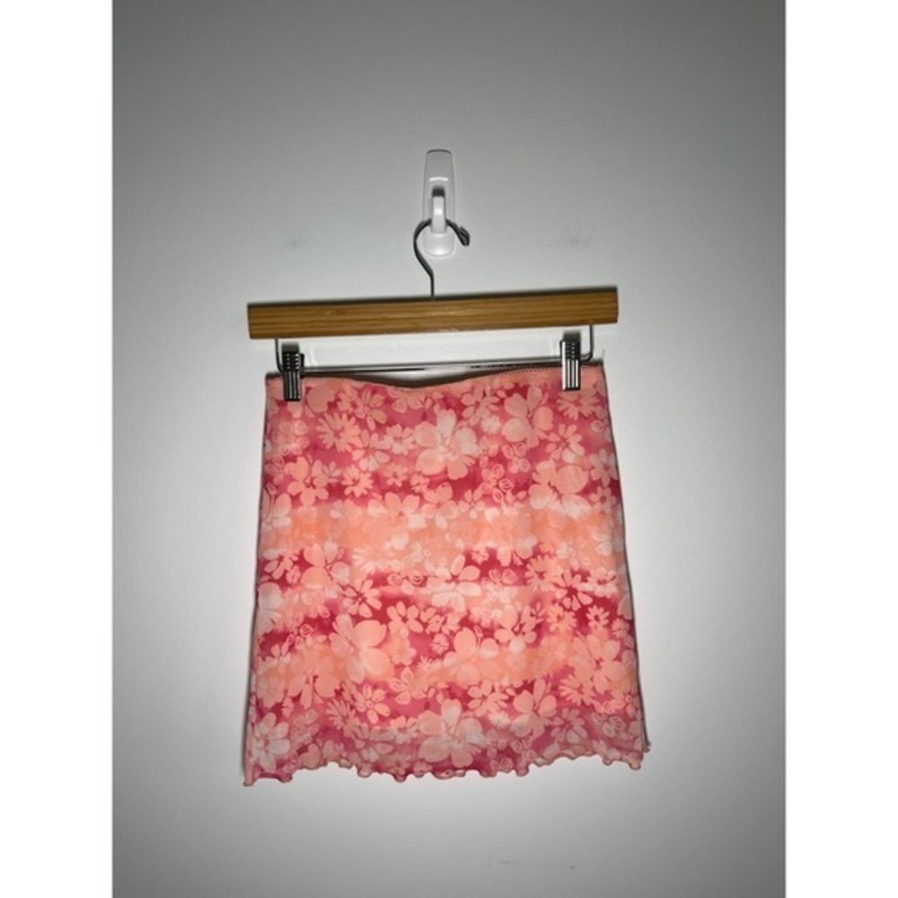 Y2K Skirt Forest Fairy Boho Festival Mesh Lettuce Hem Elastic Womens S Pink